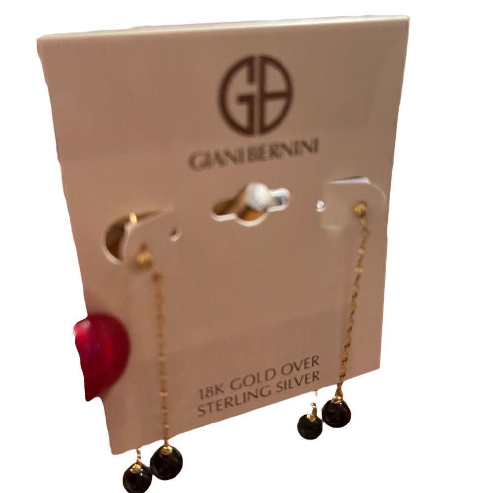 NWT Gianni Bernini 18k over sterling silver dangle chain black bead earrings